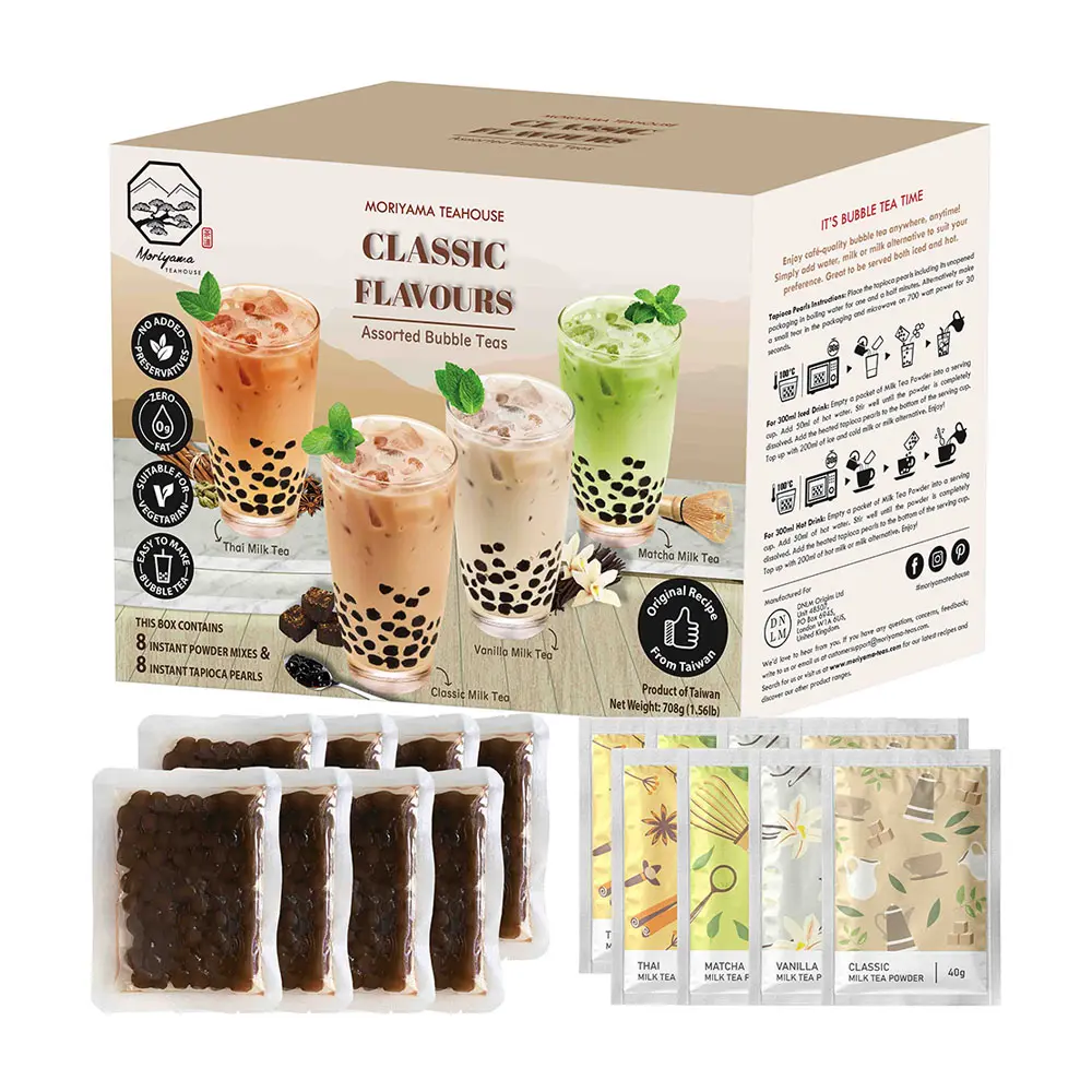 Classic Flavours Bubble Tea Kit with Instant Tapioca Pearls (8 drinks)